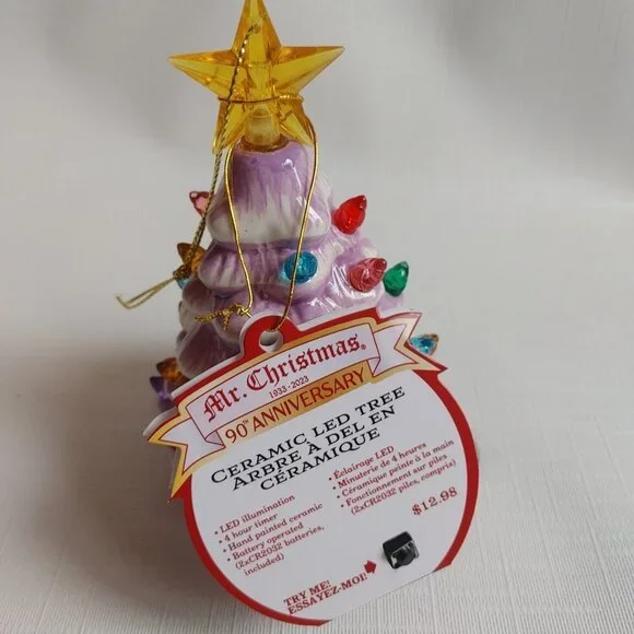 Mr. Christmas 5" Nostalgic Ceramic Lit Tree Ornament, Lavender Christmas - Picture 4 of 6